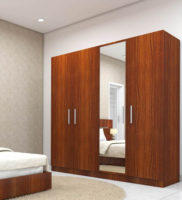 four door wardrobe with mirror in bird cherry finish in mdf by primorati four door wardrobe