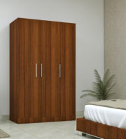 three door compact wardobe in plpb with classic walnut finish-by primorati three door compact wardobe